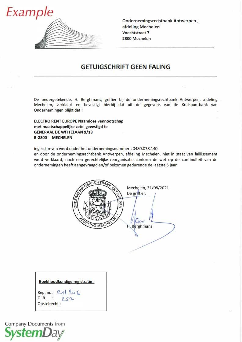 Certificate of Good Standing Belgium